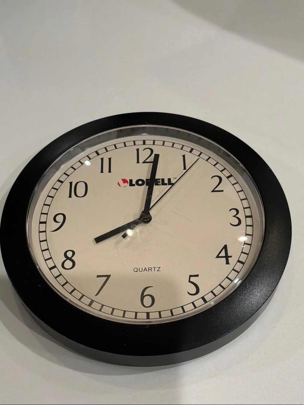 Lorell Black Wall Clock with Clear White Dial office clock 9” round